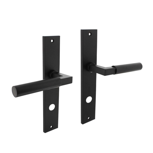 Deurkruk Baustil op langschild 245x45mm rondcilindergat 78mm mat zwart