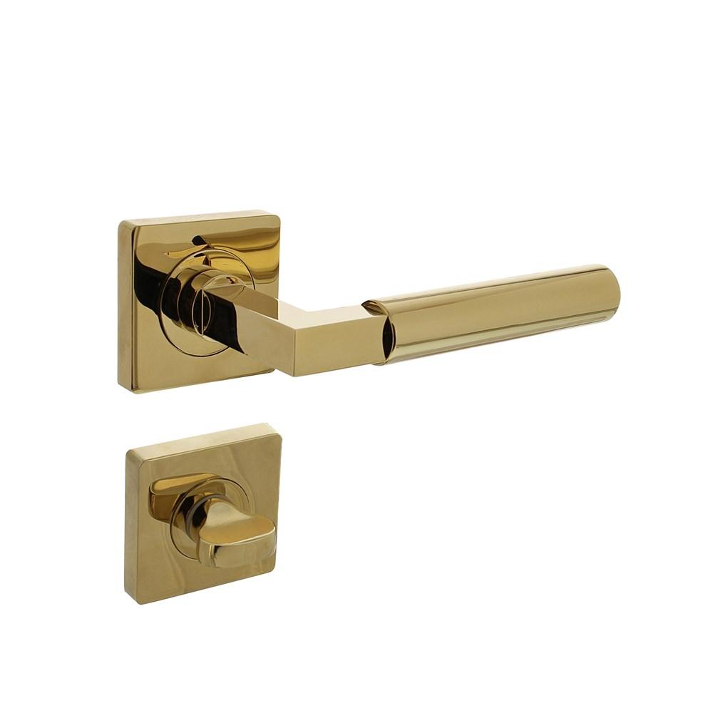 Deurkruk Baustil op vierkante rozet met nokken 55x55x10mm en WC8mm PVD messingkleur