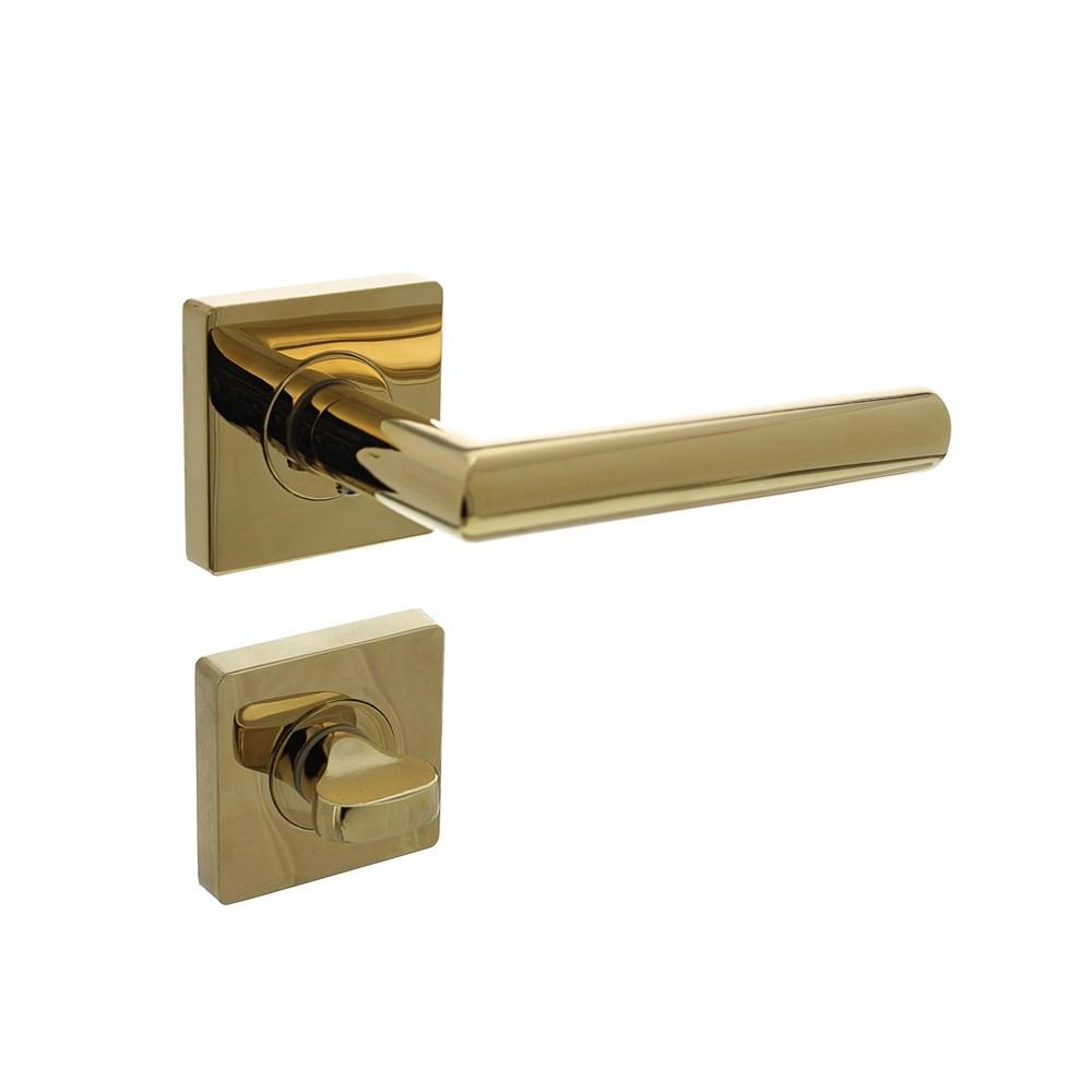 Deurkruk Bastian op vierkante rozet met nokken 55x55x10mm en WC7mm PVD messingkleur