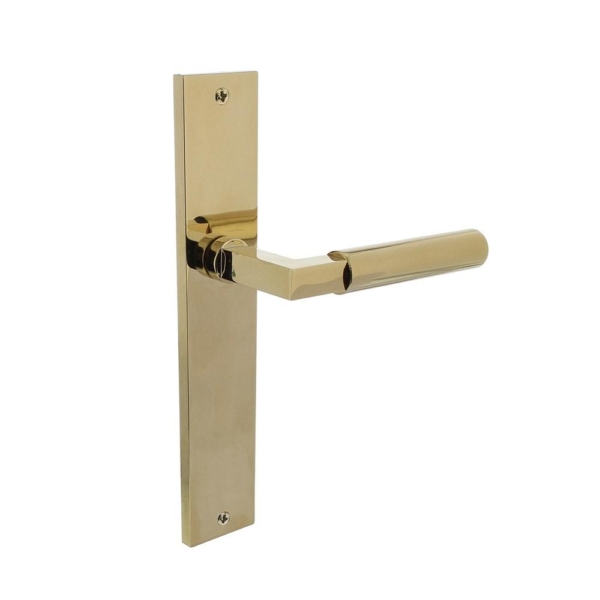 Deurkruk Baustil op langschild 245x45mm blind PVD messingkleur