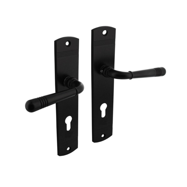 Deurkruk Emily op schild afgerond 235x45mm profielcilindergat 72mm zwart