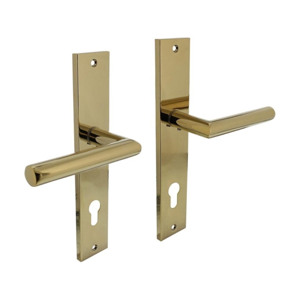 Deurkruk Bastian op schild rechthoekig 245x45mm profielcilindergat 78mm PVD messingkleur