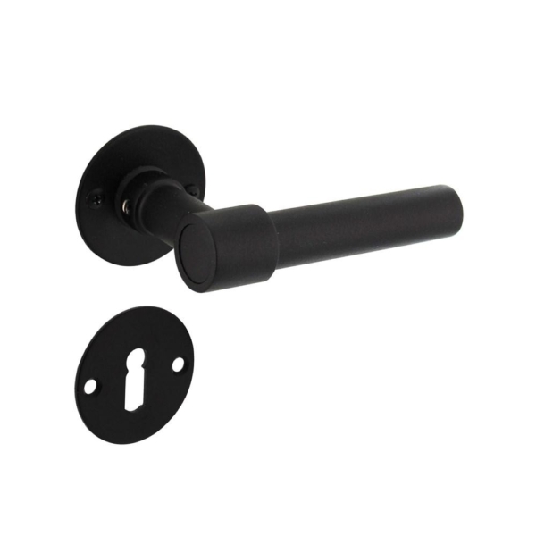 Deurkruk L/L recht met rozet ø50x2mm en sleutelrozetten structuur zwart