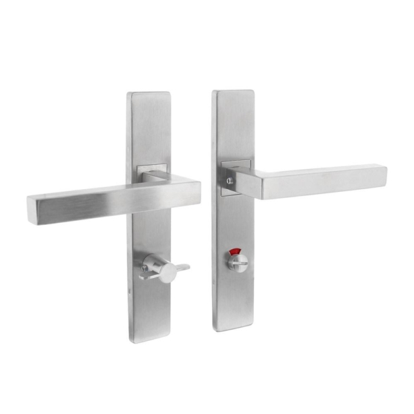 Deurkruk Vierkant op schild verdekt rechthoekig 219x40mm met nokken wc 78/8mm rvs EN1906/4