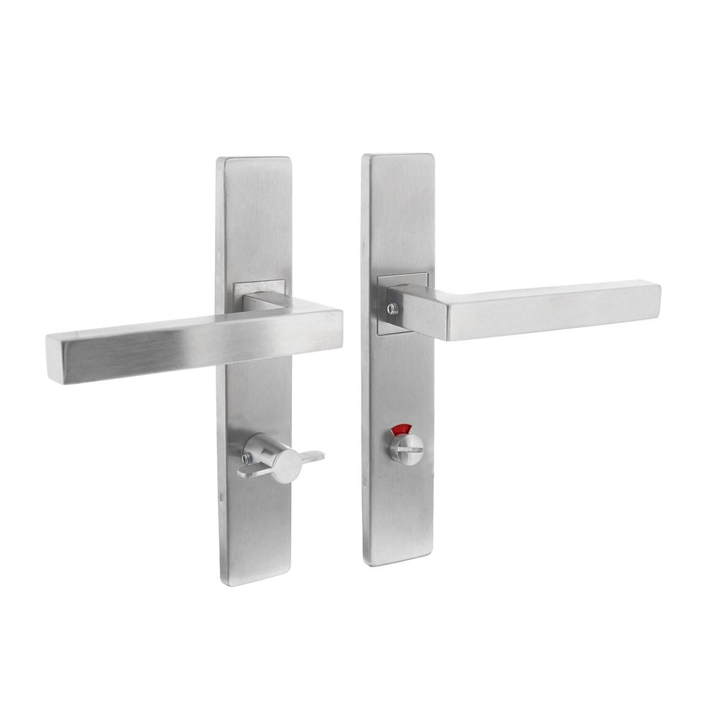 Deurkruk Vierkant op schild verdekt rechthoekig 219x40mm met nokken wc 78/8mm rvs EN1906/4