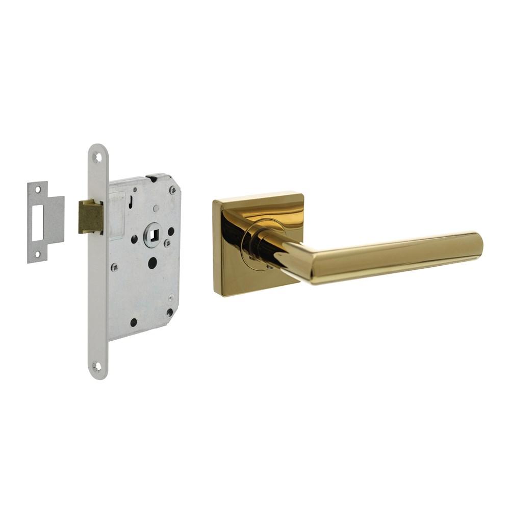 Set loopslot wit met deurkruk Bastian op rozet 55x55mm PVD messingkleur