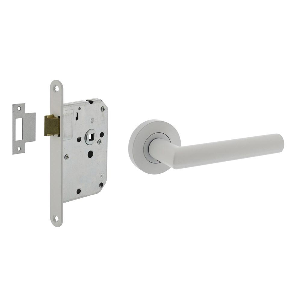 Set loopslot wit met deurkruk Bastian op rozet ø52x10mm wit