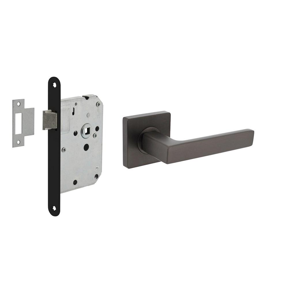 Set loopslot zwart met deurkruk Hera op rozet 55x55mm antraciet grijs