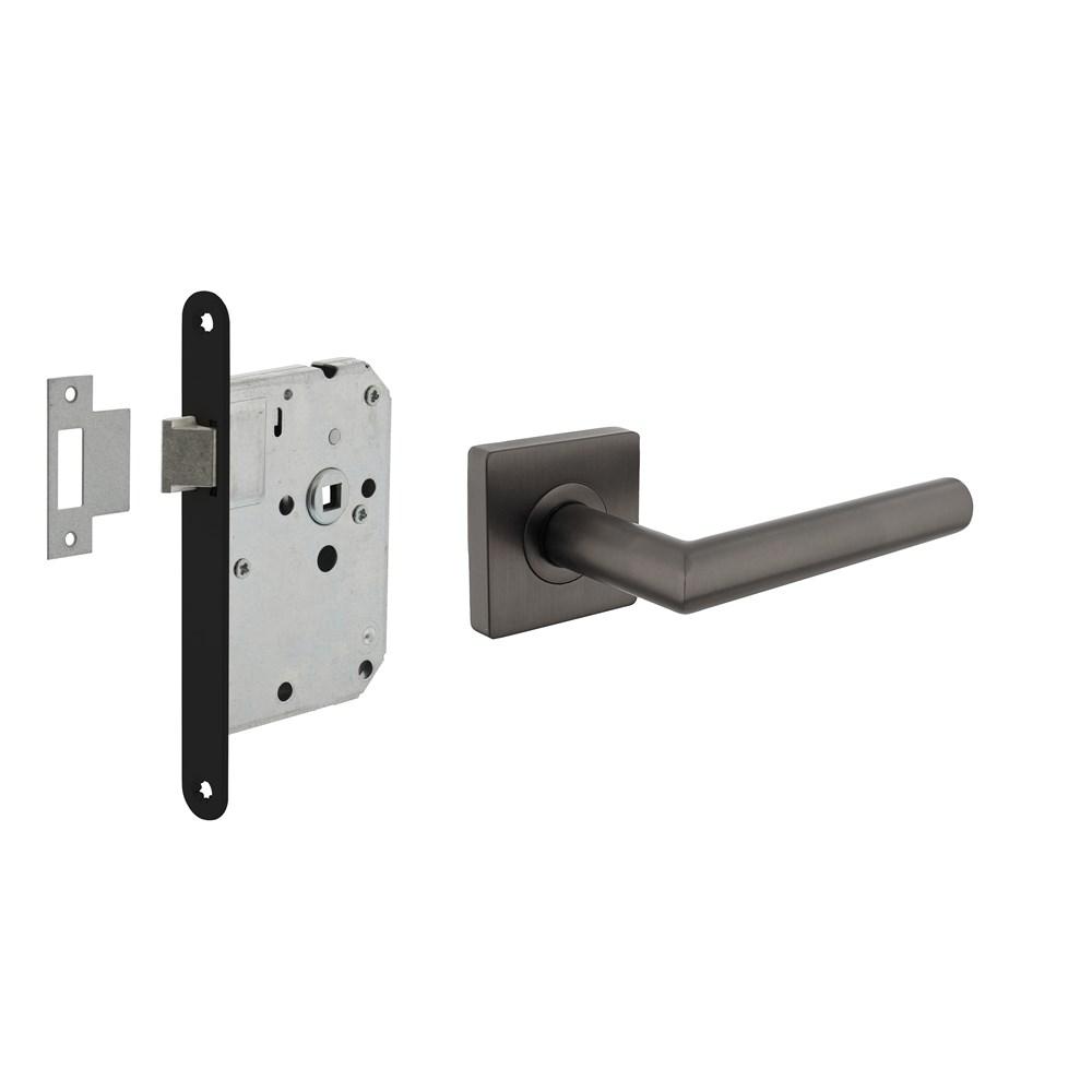 Set loopslot zwart met deurkruk Bastian op rozet 55x55mm antraciet grijs
