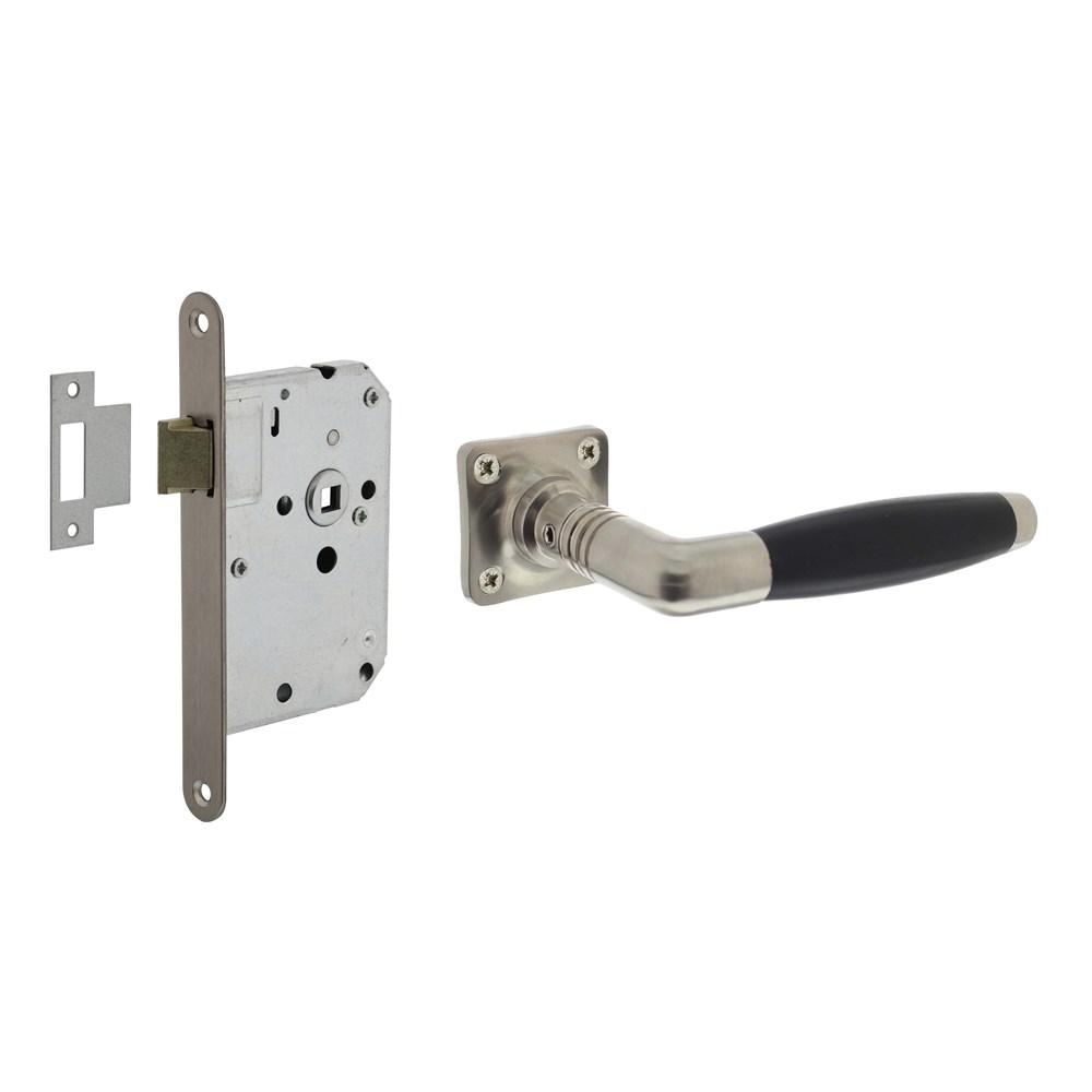 Set loopslot rvs met deurkruk Ton basic op rozet 38x38mm nikkel mat