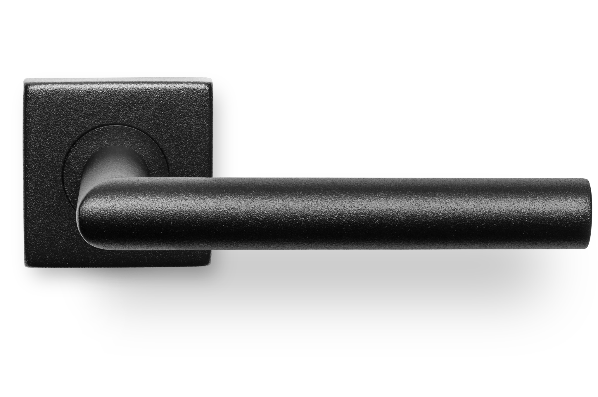 Deurklink Uno zwart basis op vierkant rozet geveerd