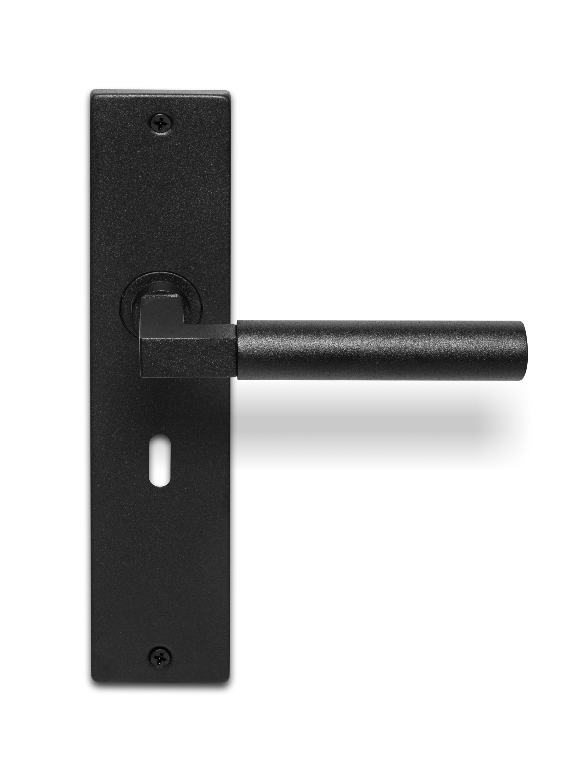 Deurklink Nova massief zwart op langschild sleutelgat 56mm