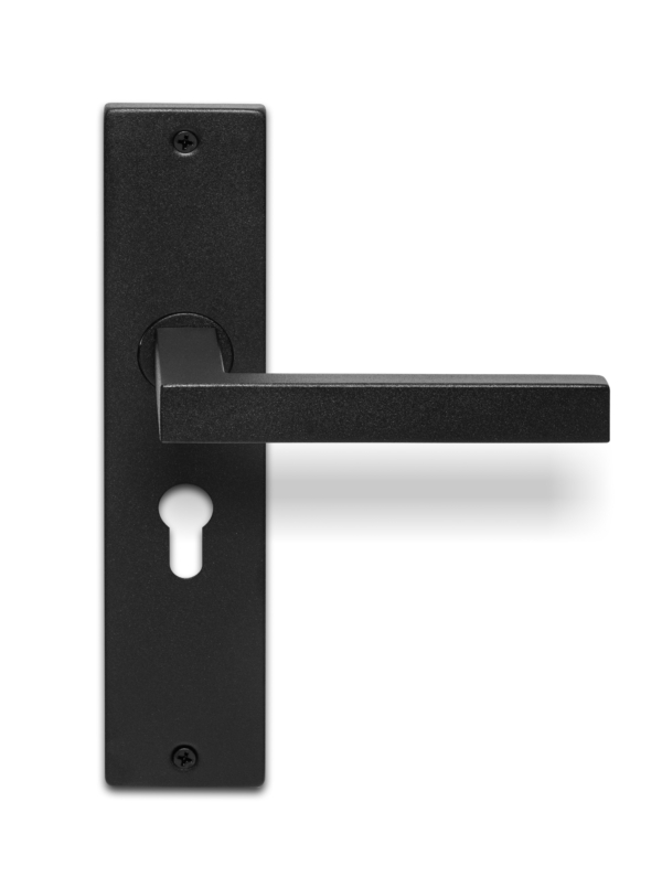 Deurklink Linea zwart basis op langschild PC55