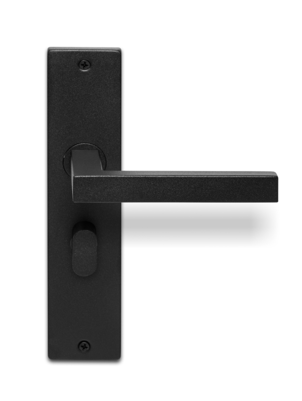 Deurklink Linea zwart basis op langschild vrij- en bezet 63mm